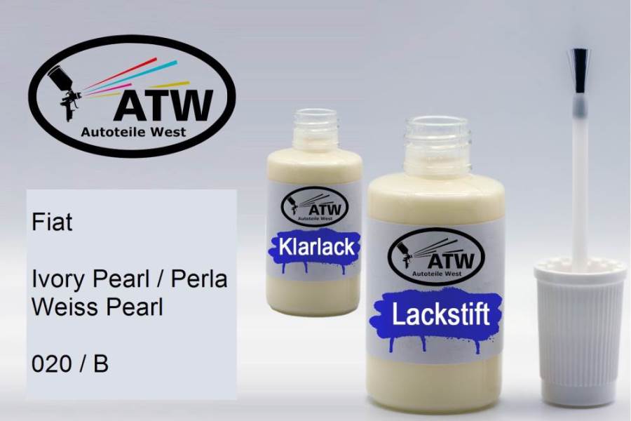 Fiat, Ivory Pearl / Perla Weiss Pearl, 020 / B: 20ml Lackstift + 20ml Klarlack - Set, von ATW Autoteile West.